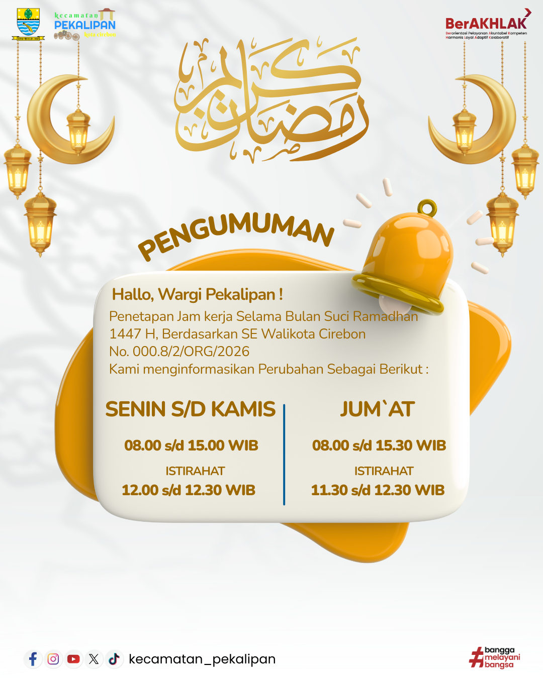 Pengumuman Jadwal Oprasional Kecamatan Pekalipan